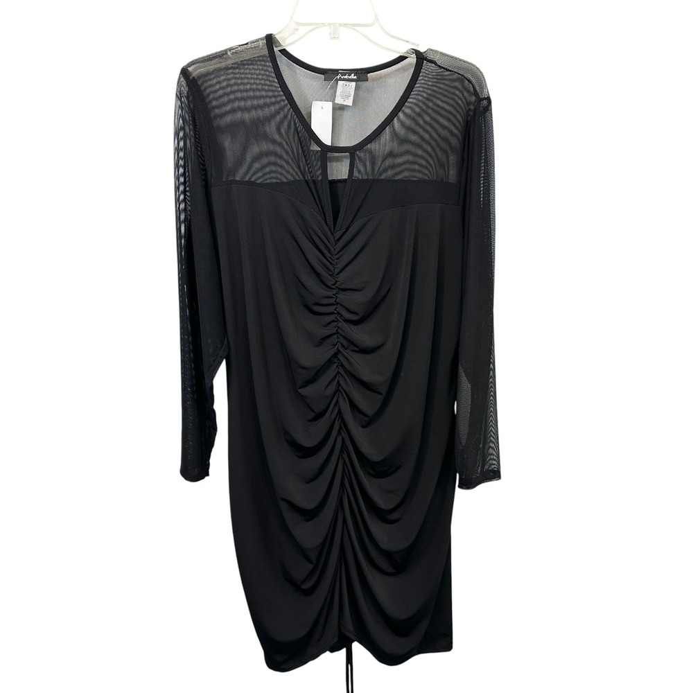 Arabella Plus Size 3X Bodycon Dress Black Mesh Ruched Mini Sexy Formal‎ Date 647